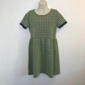 Isani for Target MEDIUM M Dress Fit & Flare Green Blue Diamond Knit Short Sleeve